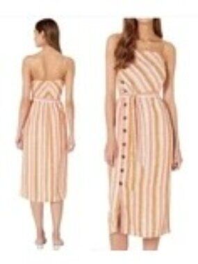 Joie $278 Khari Linen Striped Midi Dress NWT Womens XS Coral White Sleeveless
